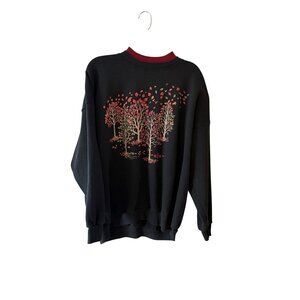 Vintage Morning Sun Grannycore Sweatshirt With Fall Leaves Print 2X Size Made In